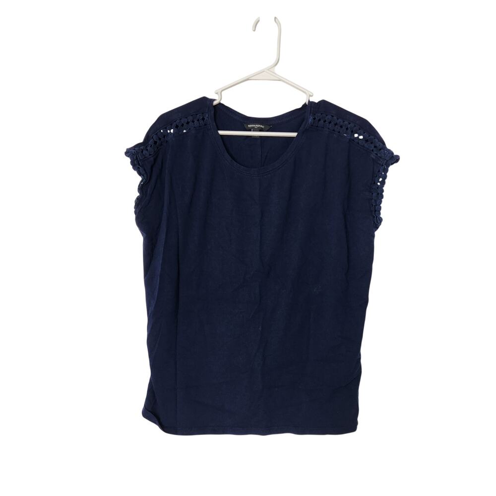 Banana Republic Navy Blue Casual Crewneck Crochet-Sleeve Blouse Top Size Large